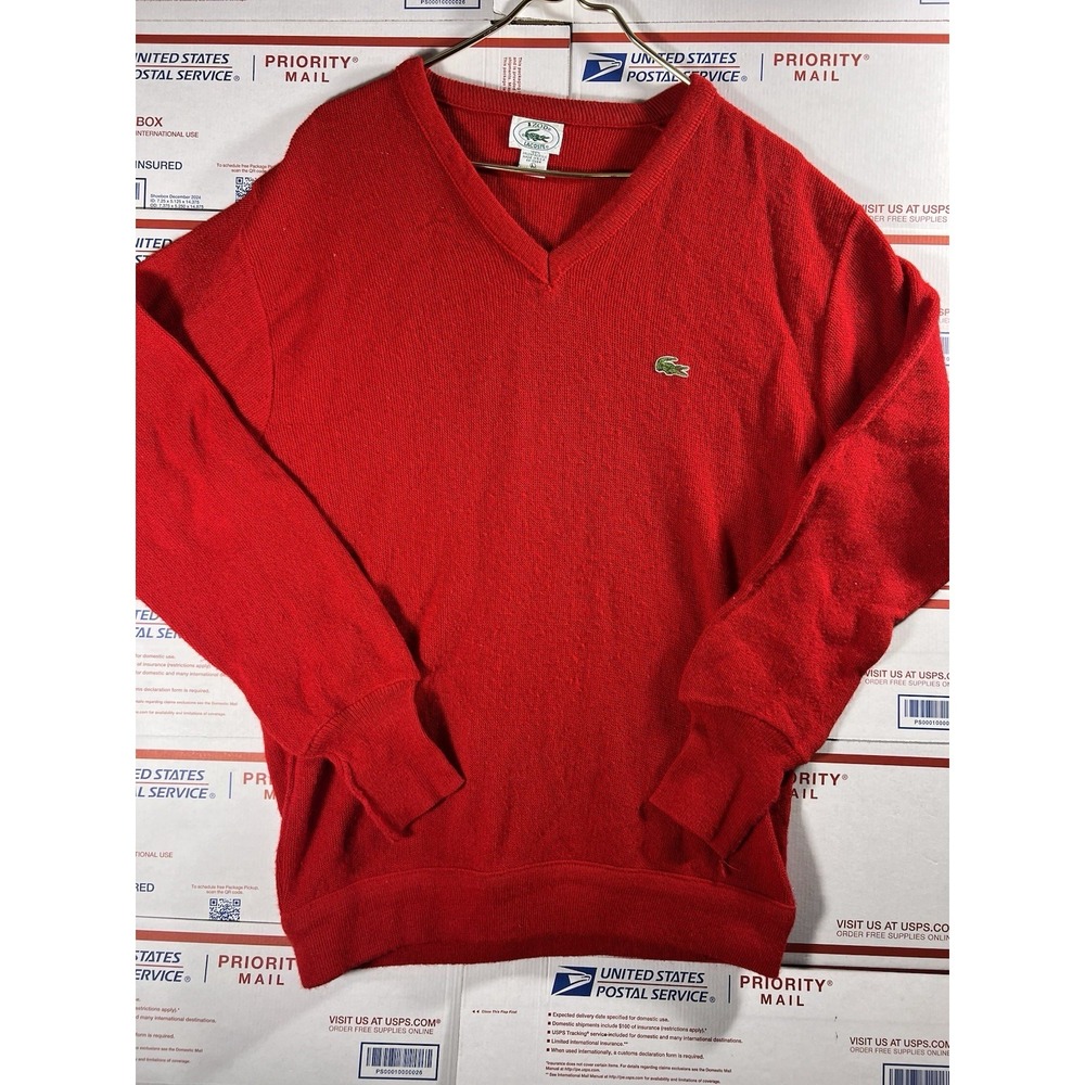Vintage Izod Lacoste Sweater Mens Sz L V Neck Pullover Alligator Made In USA 80s